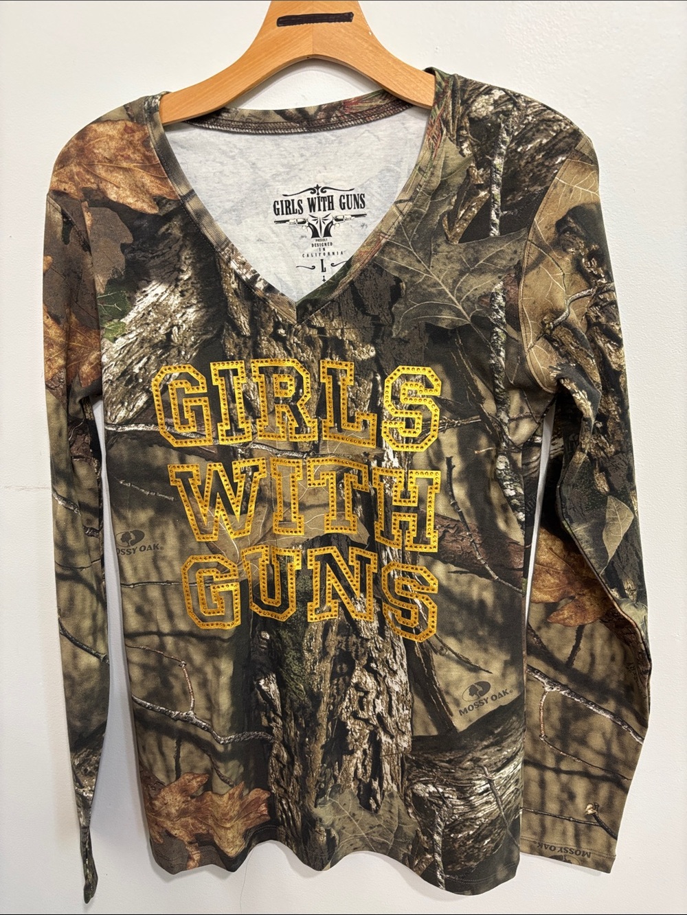 Coldwater Creek Girls With Guns Camo Long Sleeve Tee - Green/Brown/Yellow